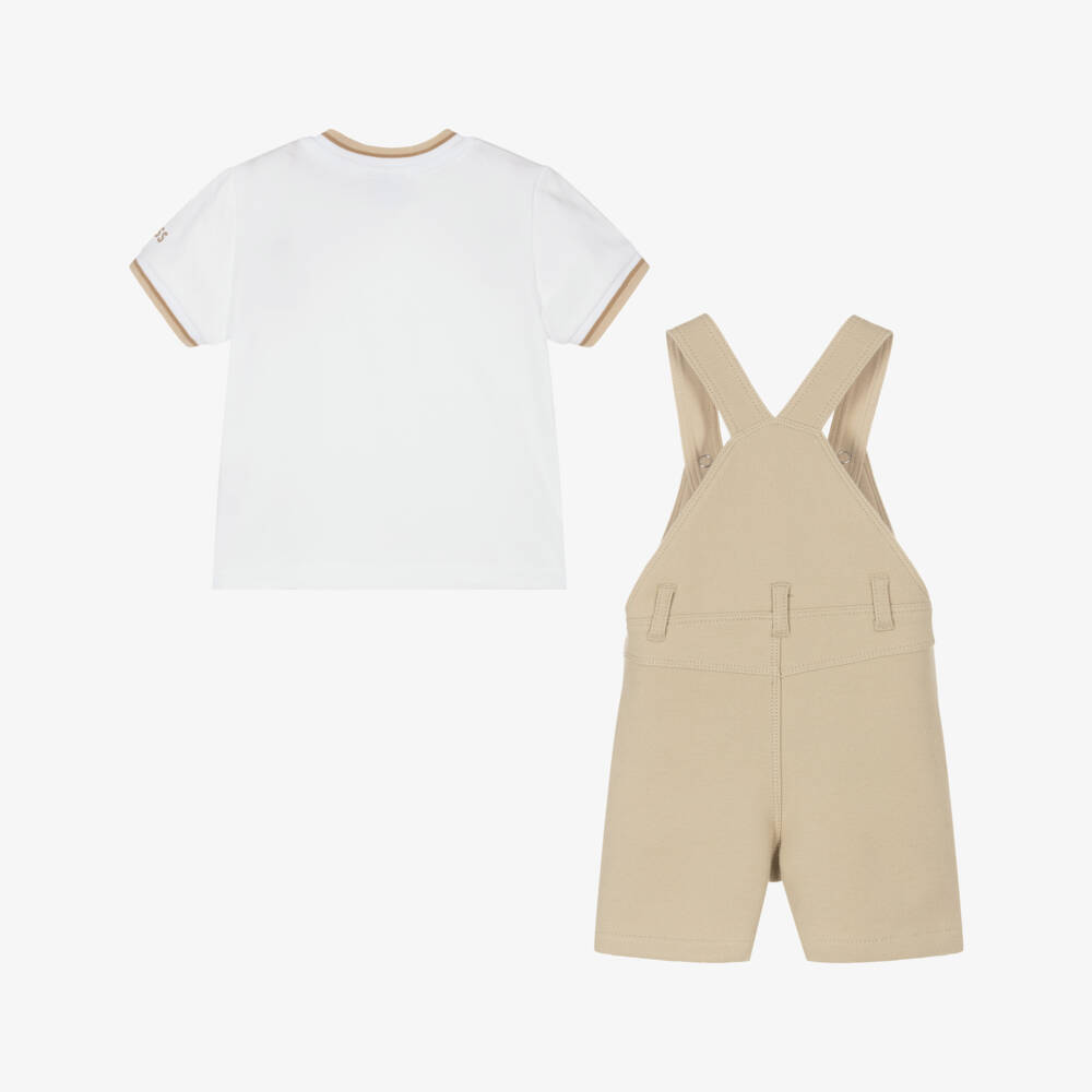 BOSS-Boys Beige Cotton Dungaree Ensemble | Childrensalon Outlet