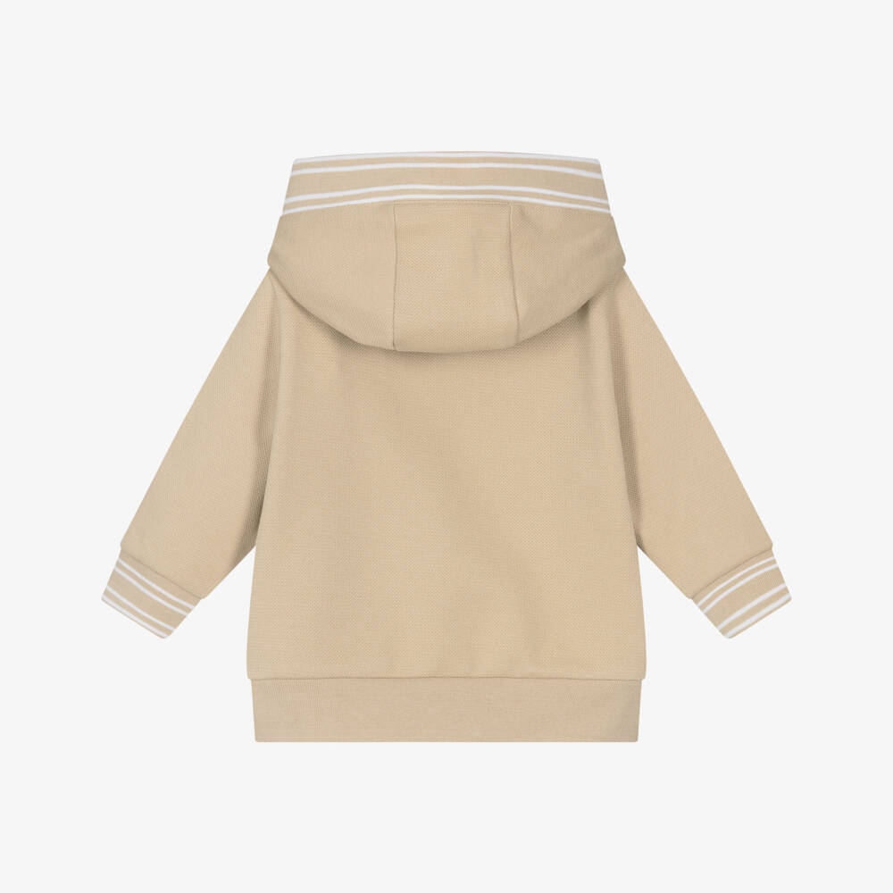 BOSS-Boys Beige Cotton Hooded Zip-Up | Childrensalon Outlet