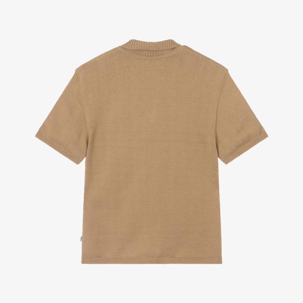 BOSS-Boys Beige Cotton Knit Double B Polo Shirt | Childrensalon Outlet