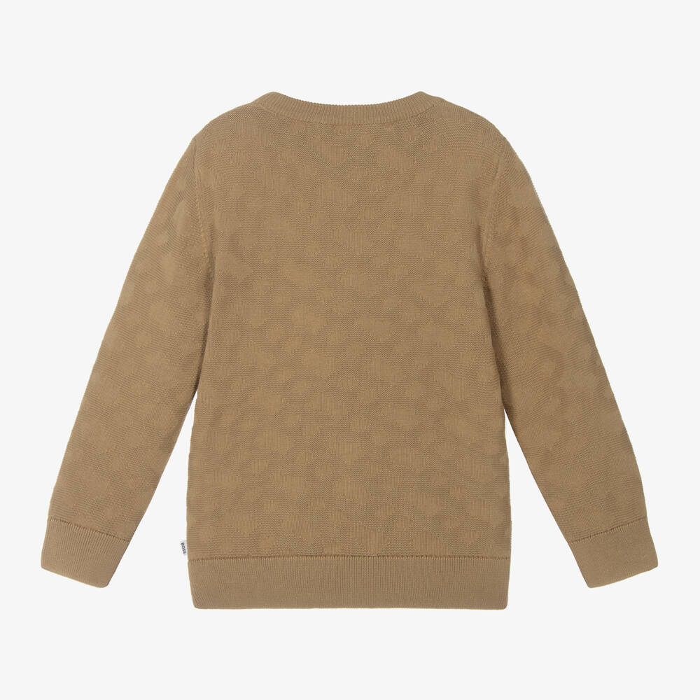BOSS- Boys Beige Cotton Knit Sweater | Childrensalon Outlet