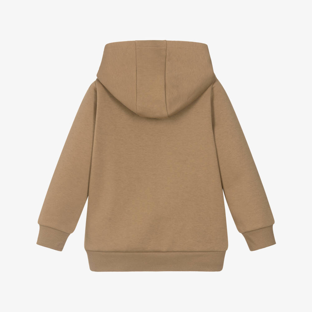 BOSS-Boys Beige Cotton Logo Print Hoodie | Childrensalon Outlet