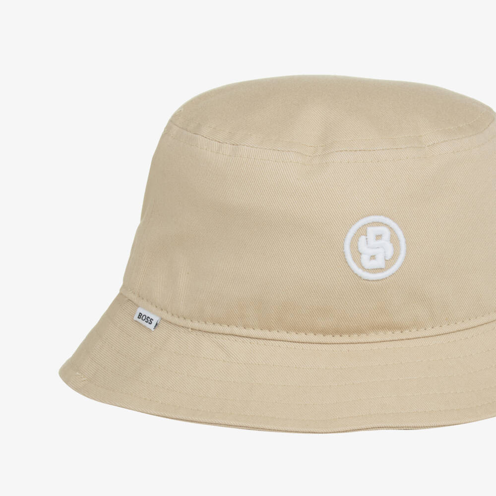 BOSS-Boys Beige Cotton Monogrammed Hat | Childrensalon Outlet