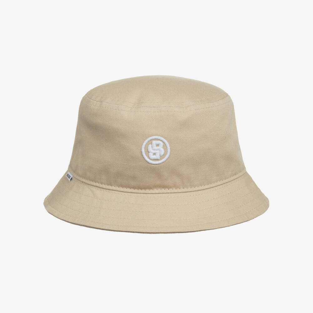 BOSS-Boys Beige Cotton Monogrammed Hat | Childrensalon Outlet