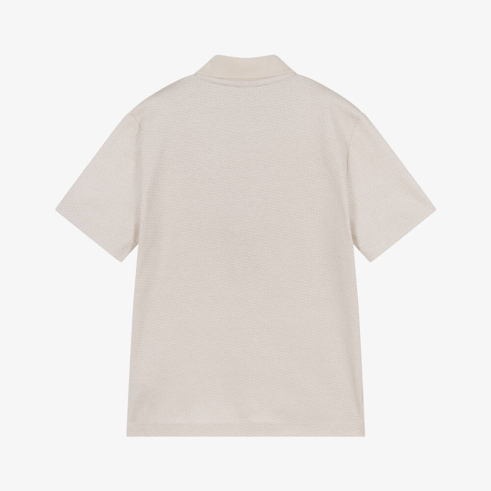 BOSS-Boys Beige Cotton Polo Shirt with Monogram Print | Childrensalon Outlet