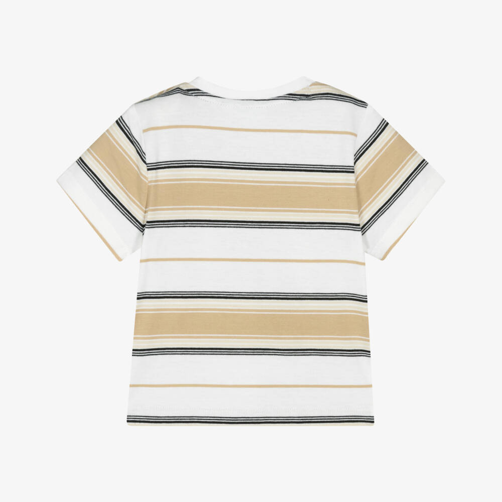 BOSS-تيشيرت مخطط من القطن البيج للأولاد | Childrensalon Outlet