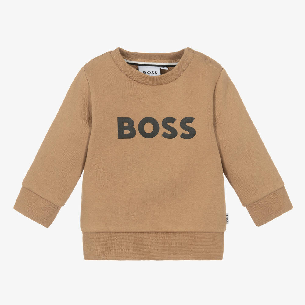 BOSS - Boys Beige Cotton Sweatshirt | Childrensalon