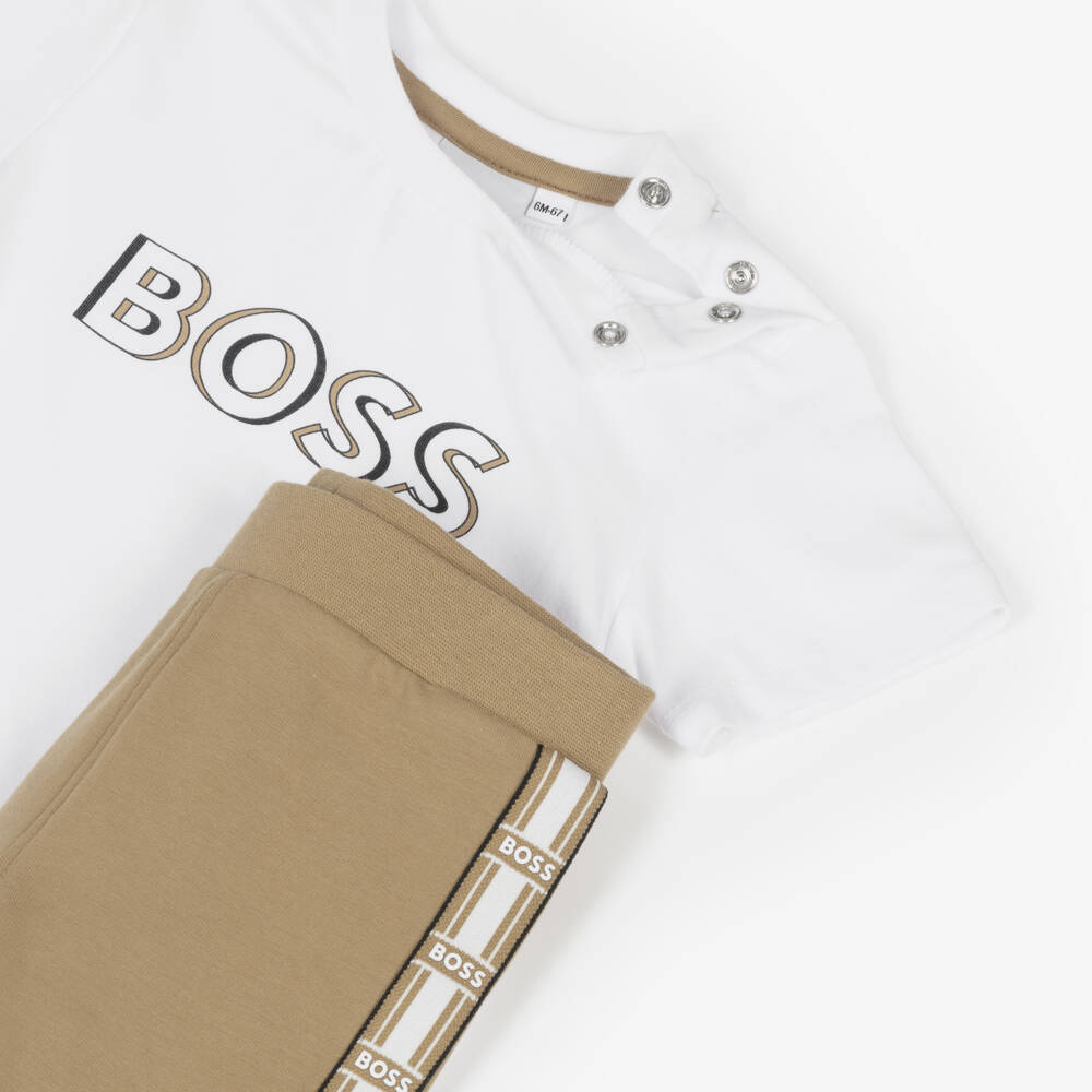 BOSS-Boys Beige & Cream Cotton Jogger Set | Childrensalon Outlet