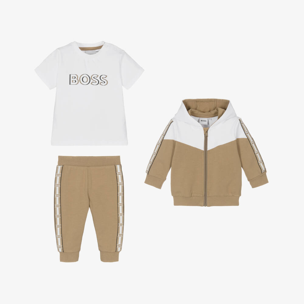 BOSS-Boys Beige & Cream Cotton Jogger Set | Childrensalon Outlet