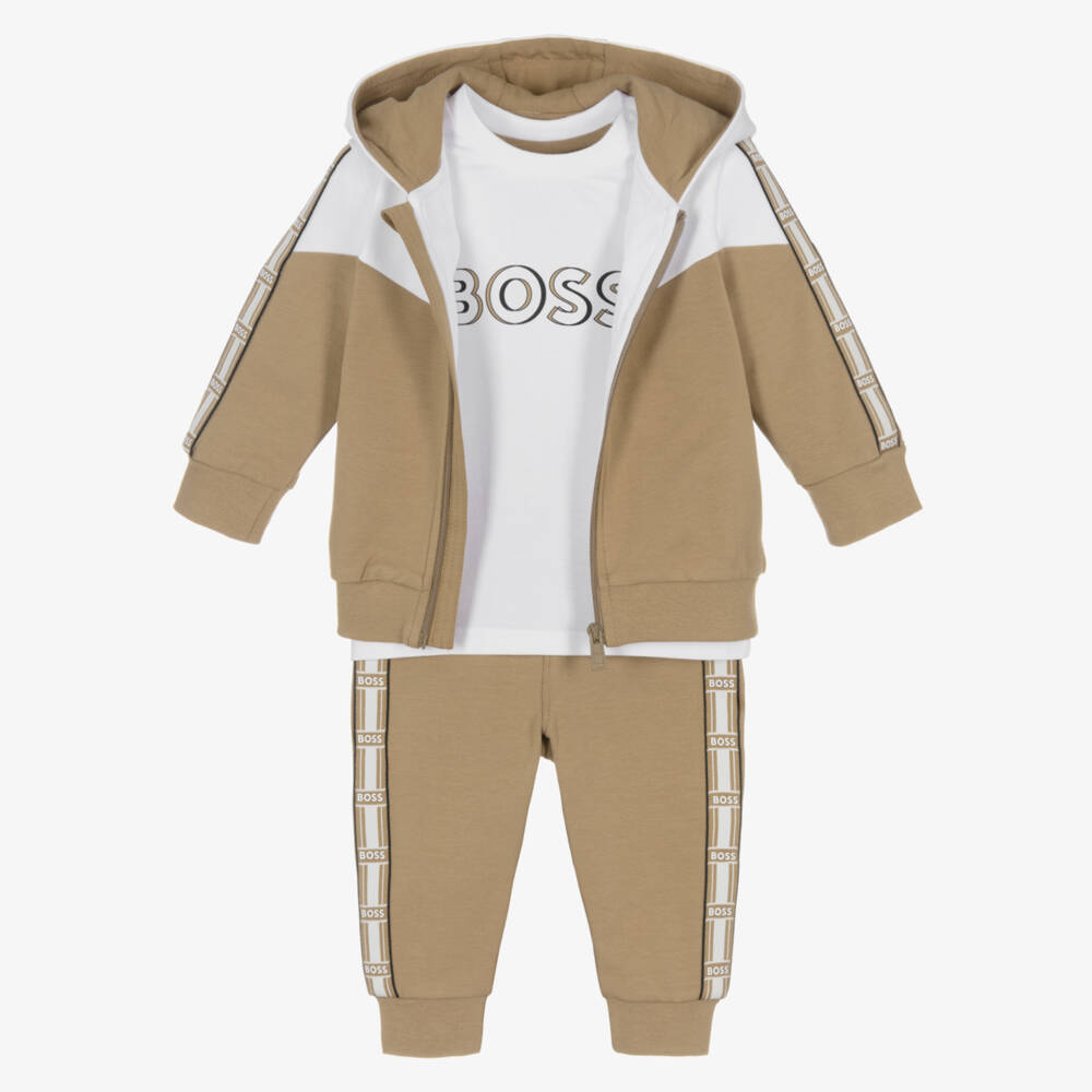 BOSS-Boys Beige & Cream Cotton Jogger Set | Childrensalon Outlet