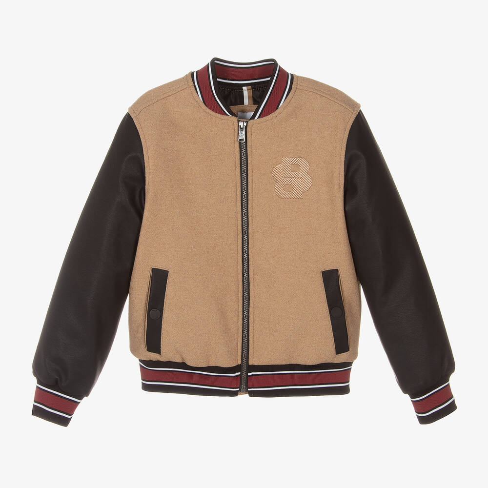 BOSS-Boys Beige Double B Bomber Jacket | Childrensalon Outlet