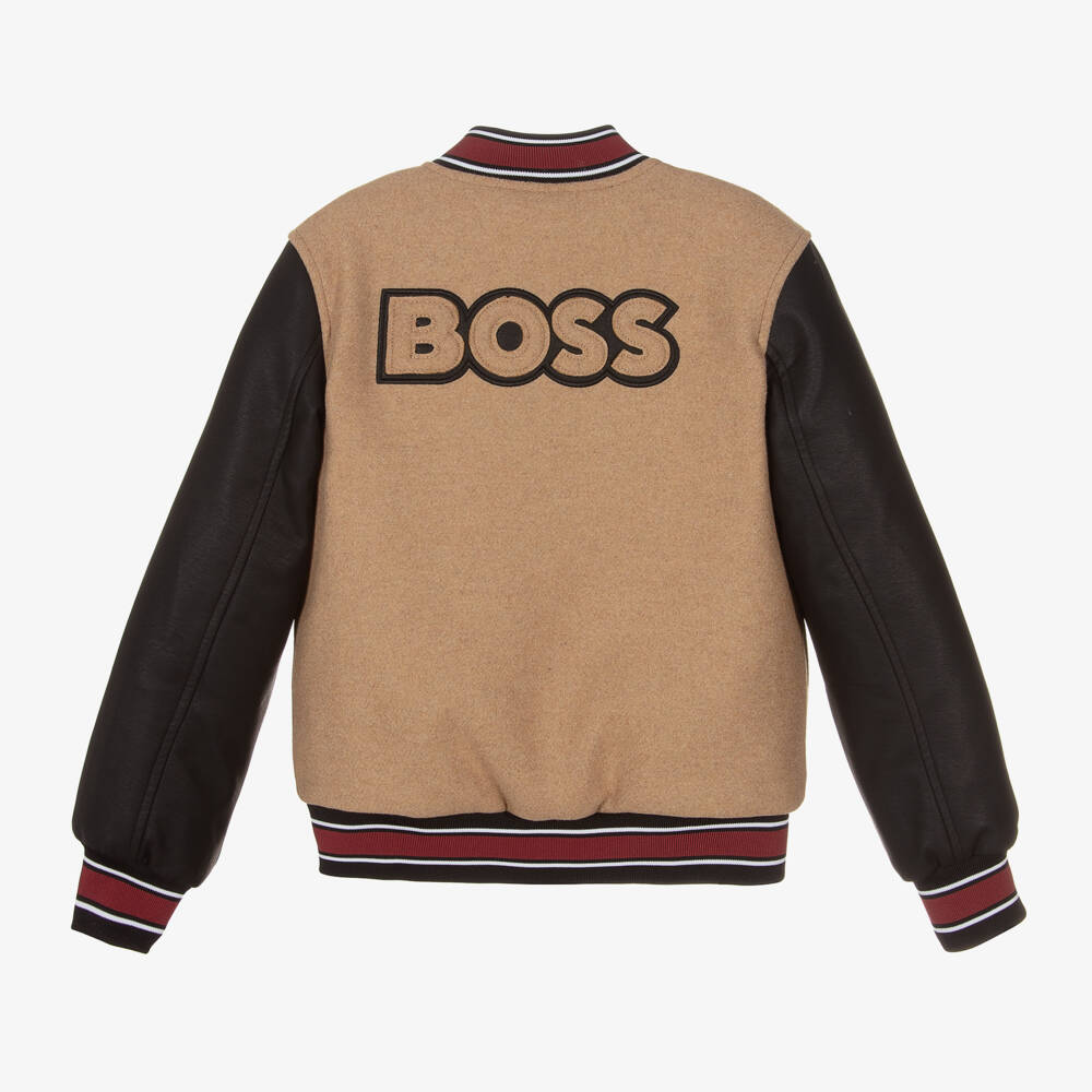 BOSS-Boys Beige Double B Bomber Jacket | Childrensalon Outlet