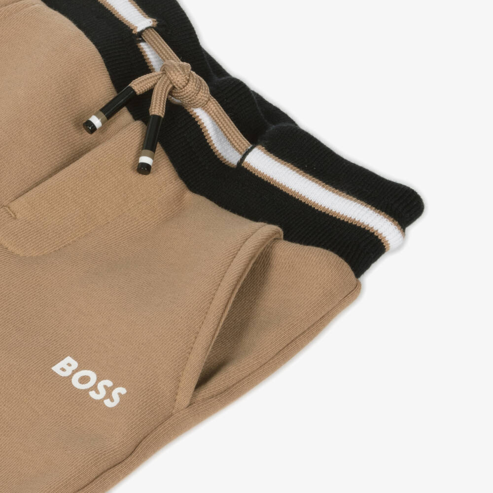 BOSS-Boys Beige Hooded Jogger Set | Childrensalon Outlet