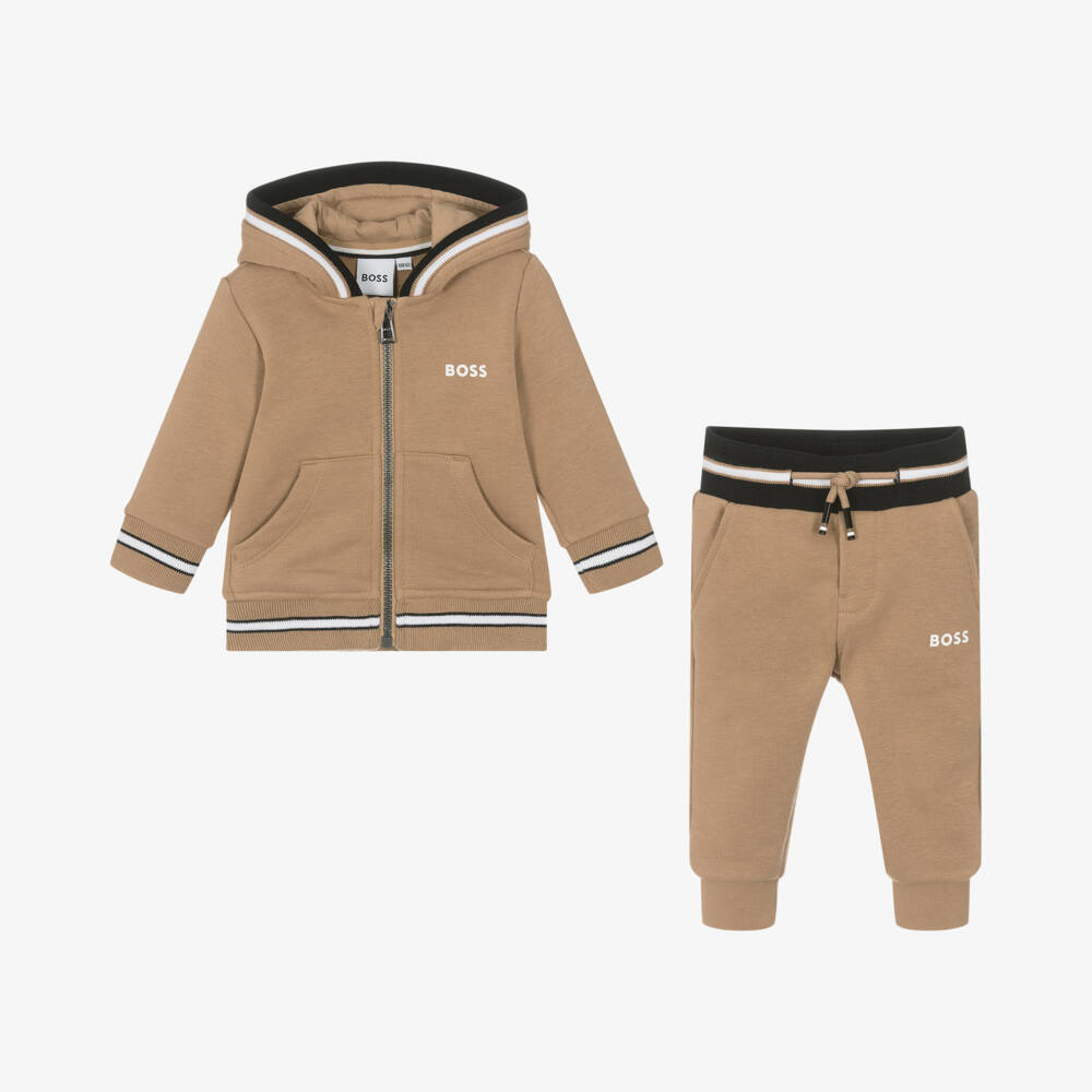 BOSS-Boys Beige Hooded Jogger Set | Childrensalon Outlet