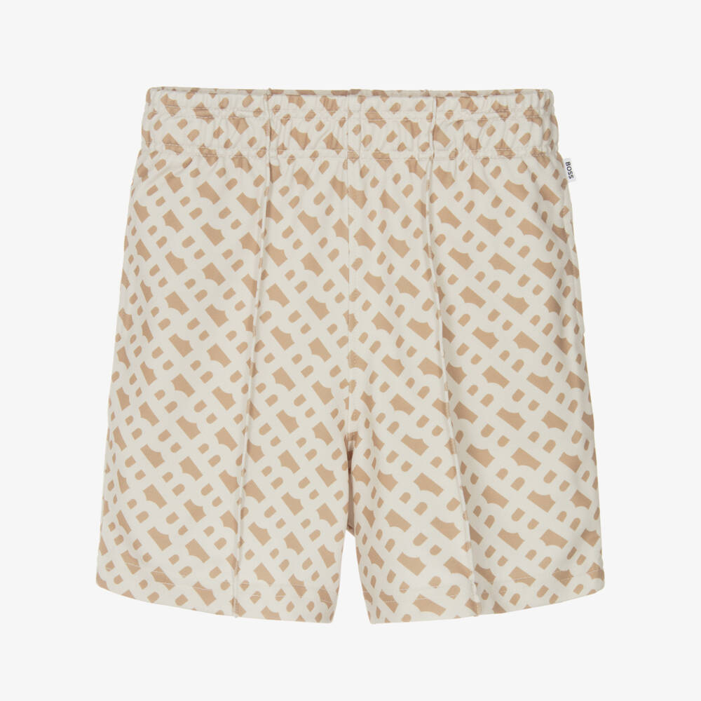 BOSS-Boys Beige Ivory Patterned Shorts | Childrensalon Outlet