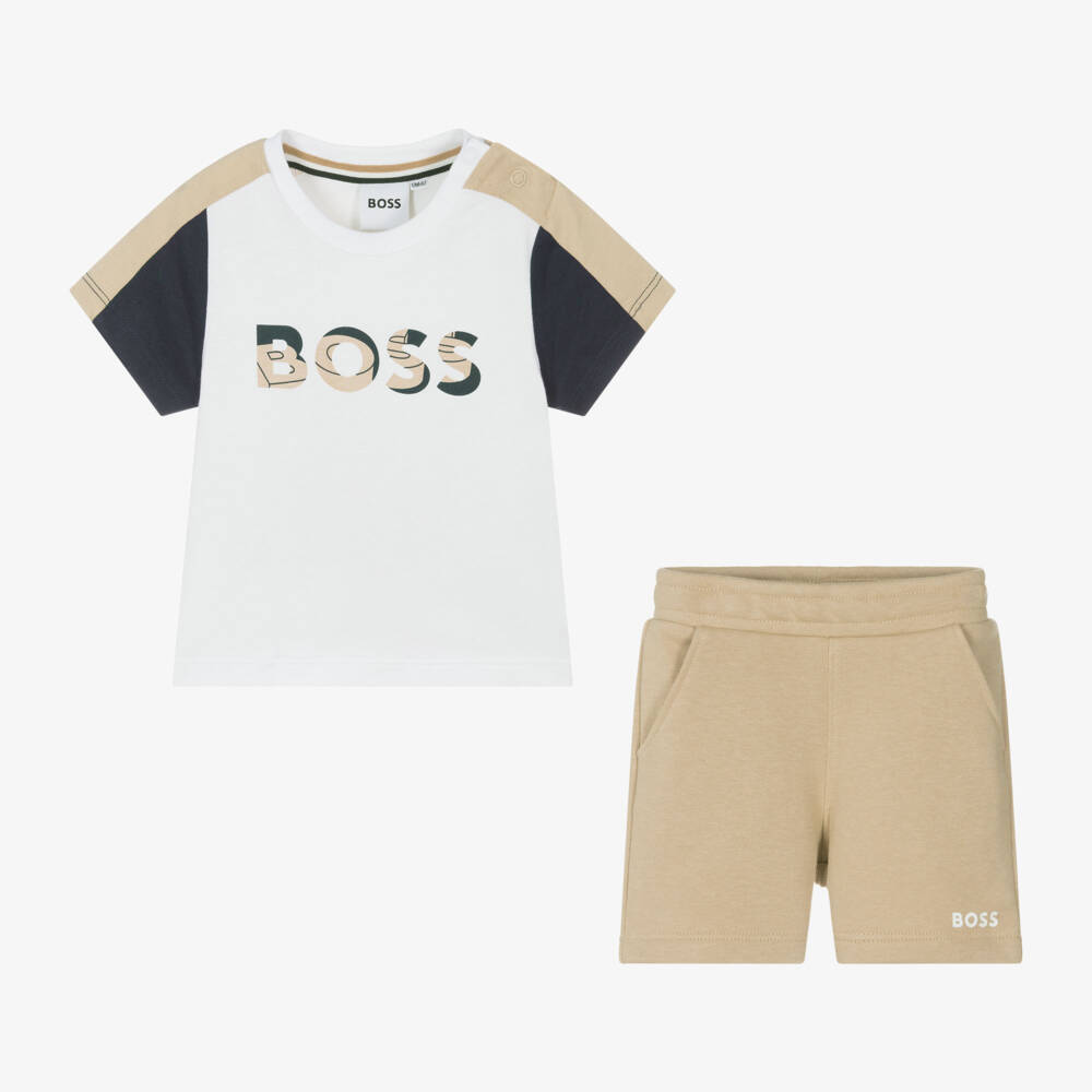 BOSS-Boys Beige Jersey Outfit Duo | Childrensalon Outlet