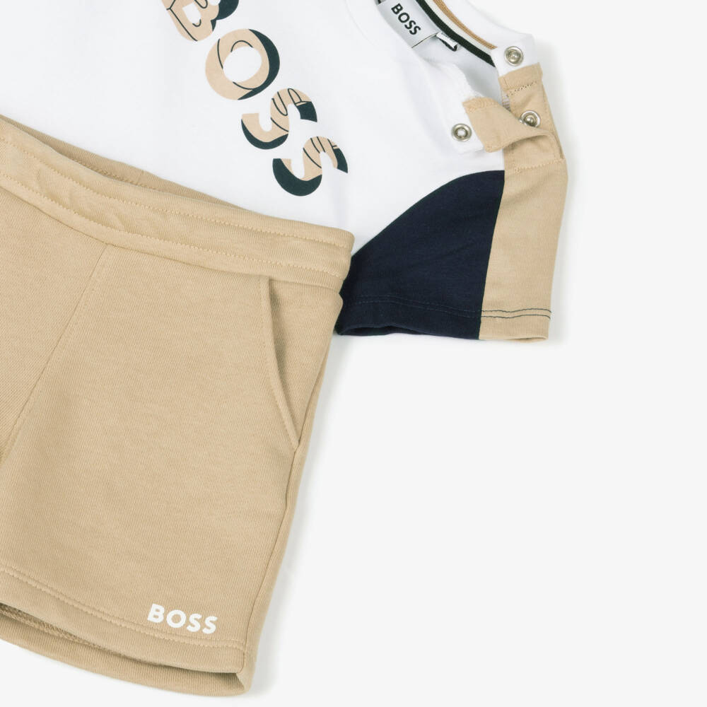 BOSS-Boys Beige Jersey Outfit Duo | Childrensalon Outlet
