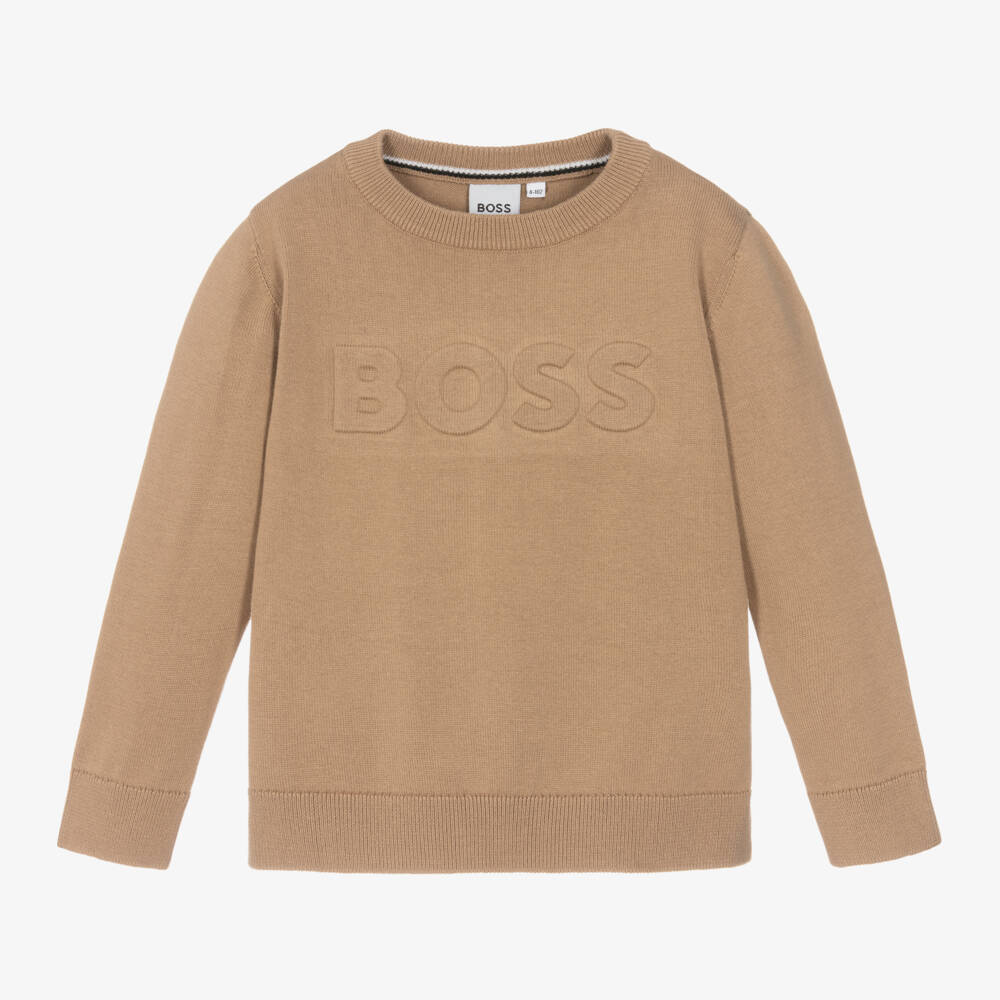 BOSS-Boys Beige Knit Jumper | Childrensalon Outlet