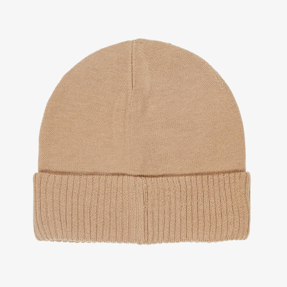 BOSS-Boys Beige Knit Logo Beanie | Childrensalon Outlet