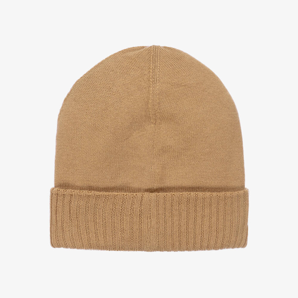 BOSS-Boys Beige Knitted Logo Hat | Childrensalon Outlet