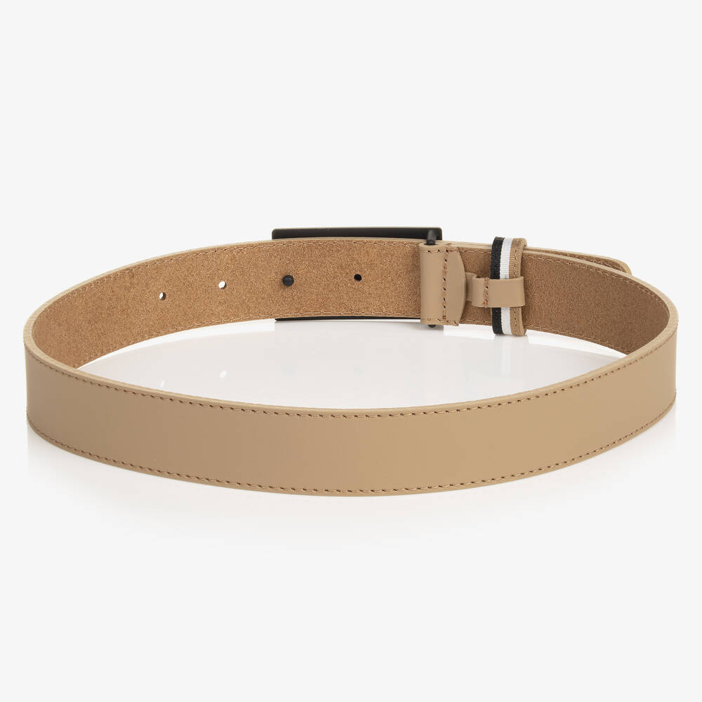 BOSS-Boys Beige Leather Belt | Childrensalon Outlet