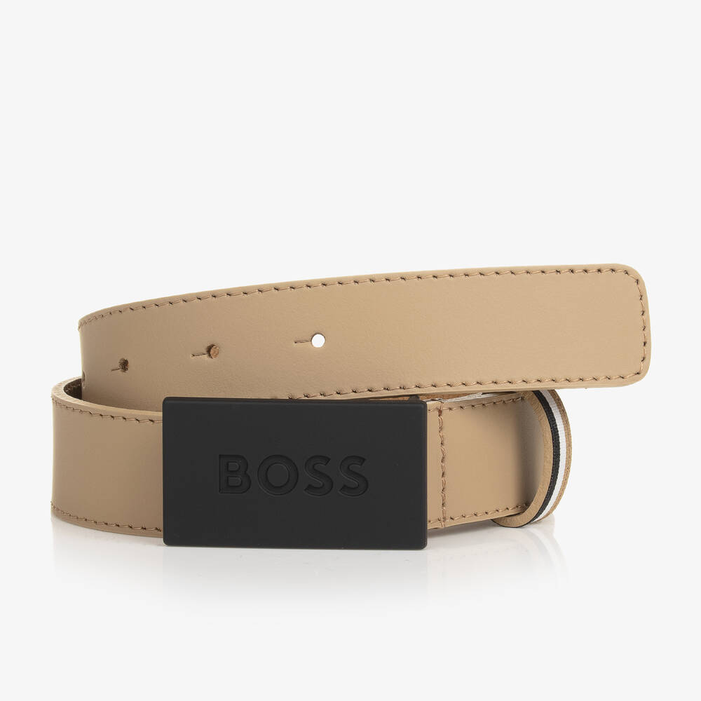 BOSS-Boys Beige Leather Belt | Childrensalon Outlet