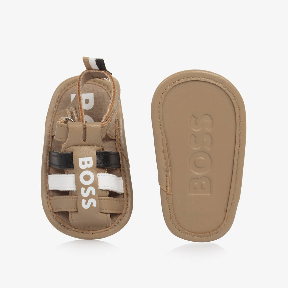 BOSS-Boys Beige Leather First Shoes | Childrensalon Outlet