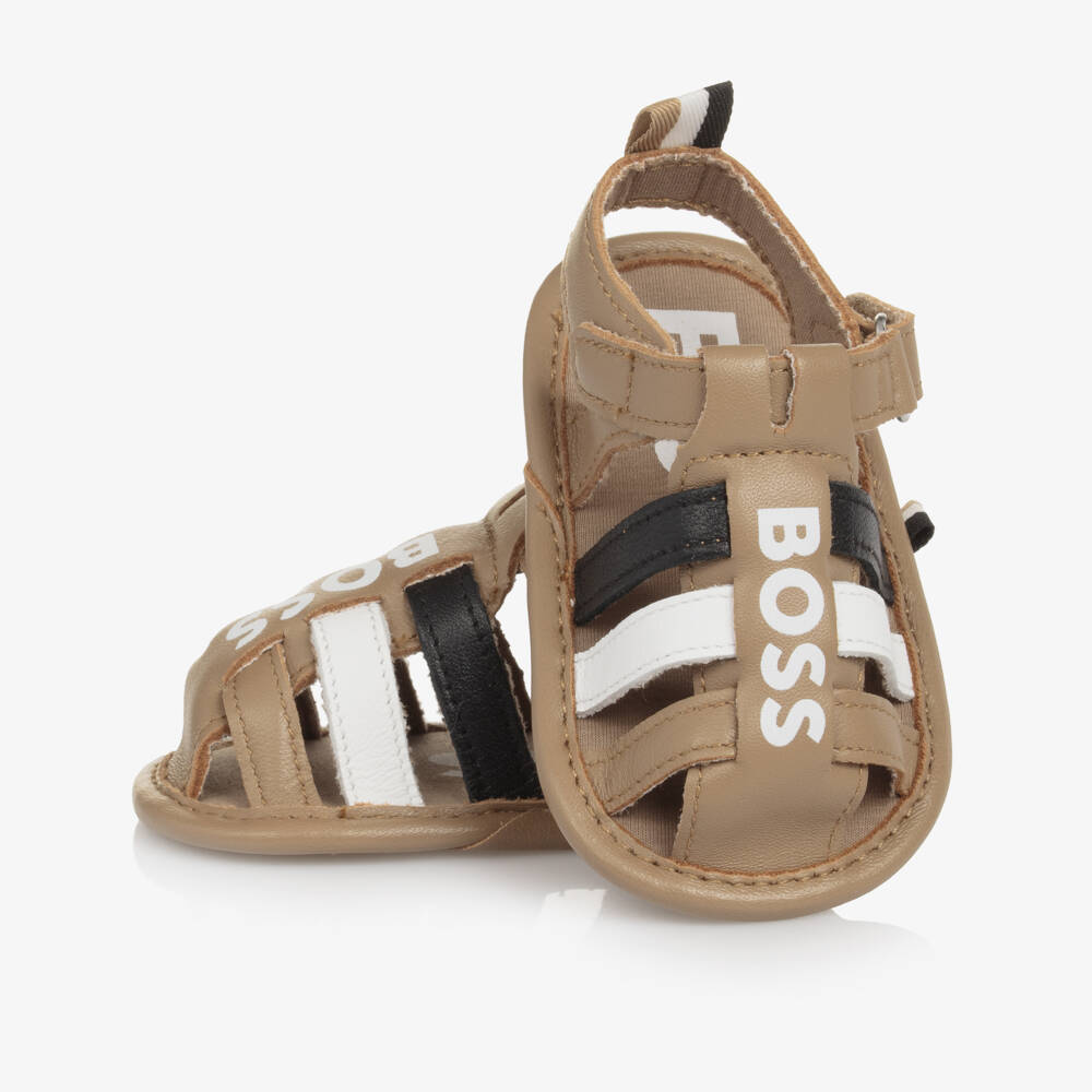 BOSS-Boys Beige Leather First Shoes | Childrensalon Outlet