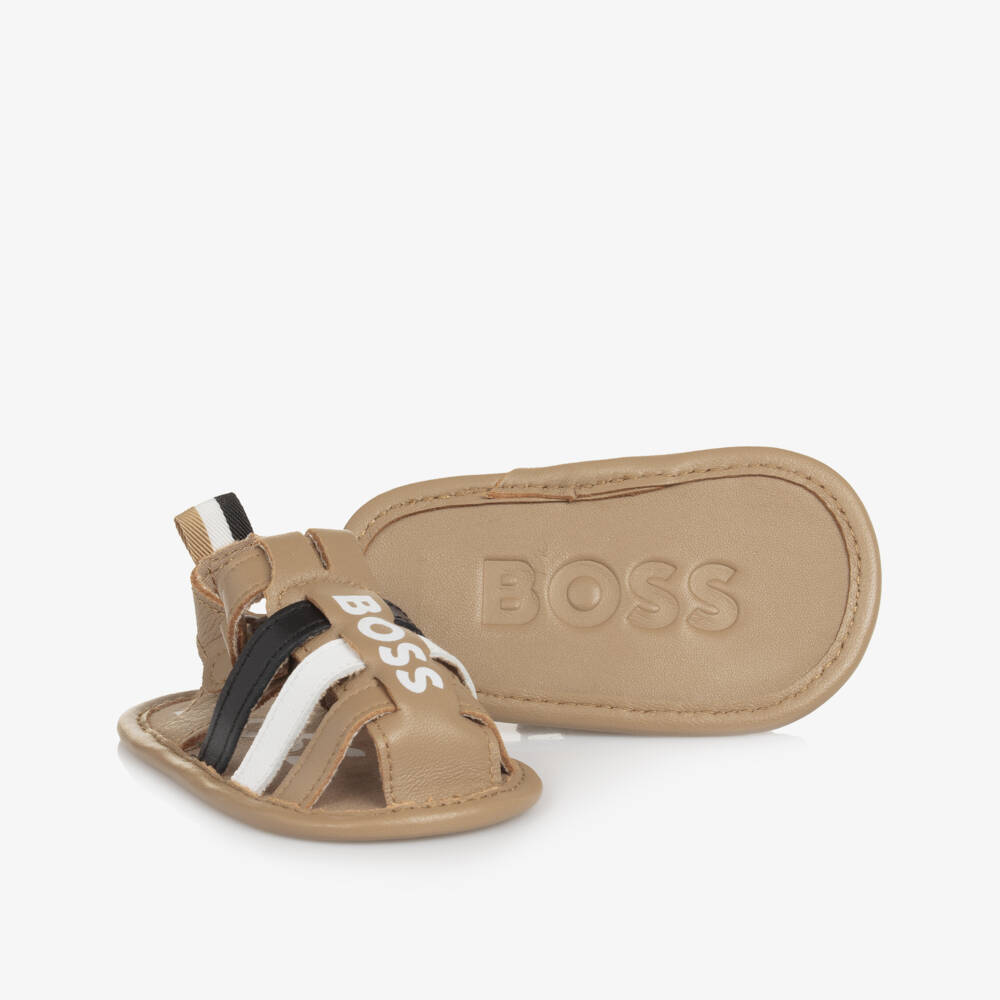 BOSS-Boys Beige Leather First Shoes | Childrensalon Outlet