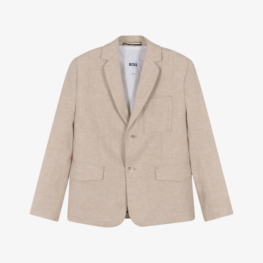 BOSS-Boys Beige Linen Blazer | Childrensalon Outlet