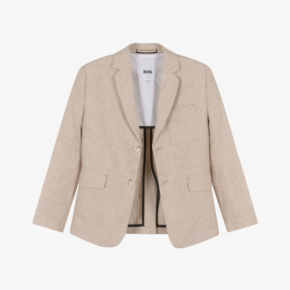 BOSS-Boys Beige Linen Blazer | Childrensalon Outlet
