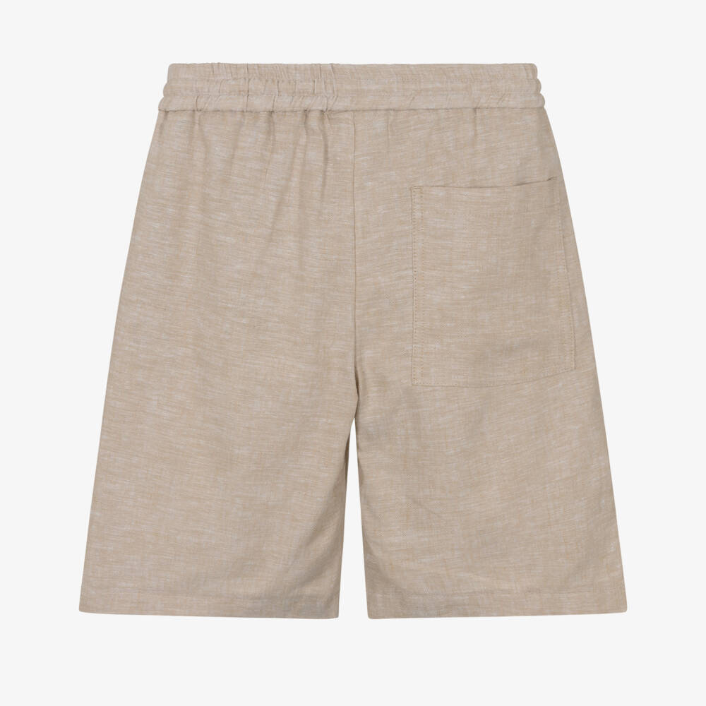 BOSS-Boys Beige Linen Mix Drawstring Shorts | Childrensalon Outlet