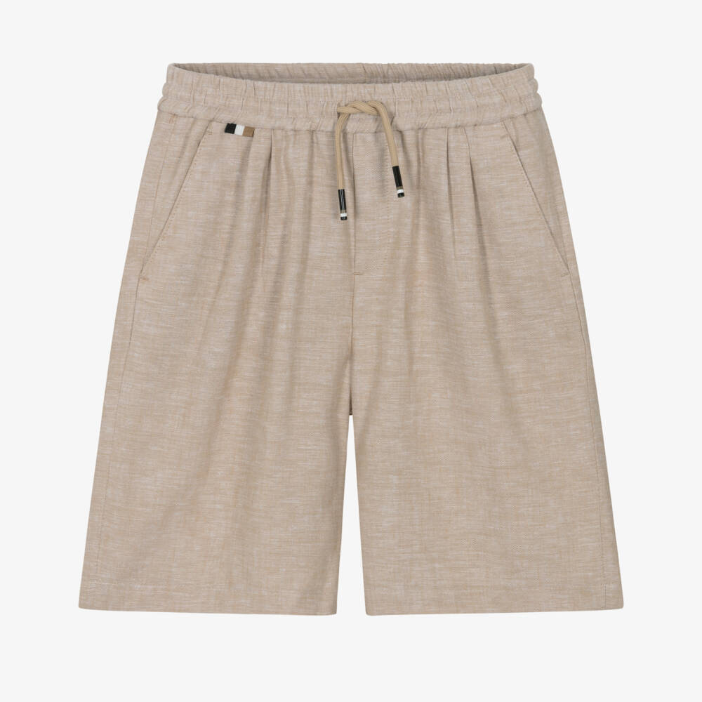 BOSS-Boys Beige Linen Mix Drawstring Shorts | Childrensalon Outlet