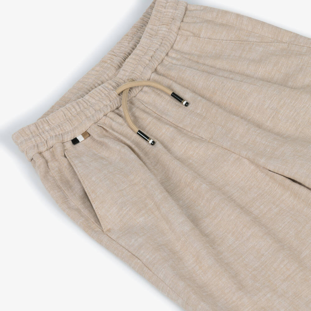 BOSS-Boys Beige Linen Mix Drawstring Shorts | Childrensalon Outlet