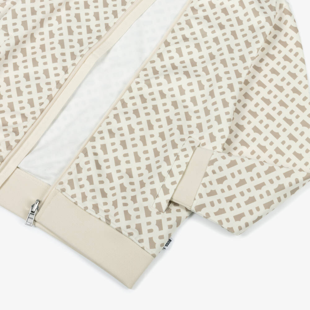 BOSS-Boys Beige Logo Jacket with Zip | Childrensalon Outlet