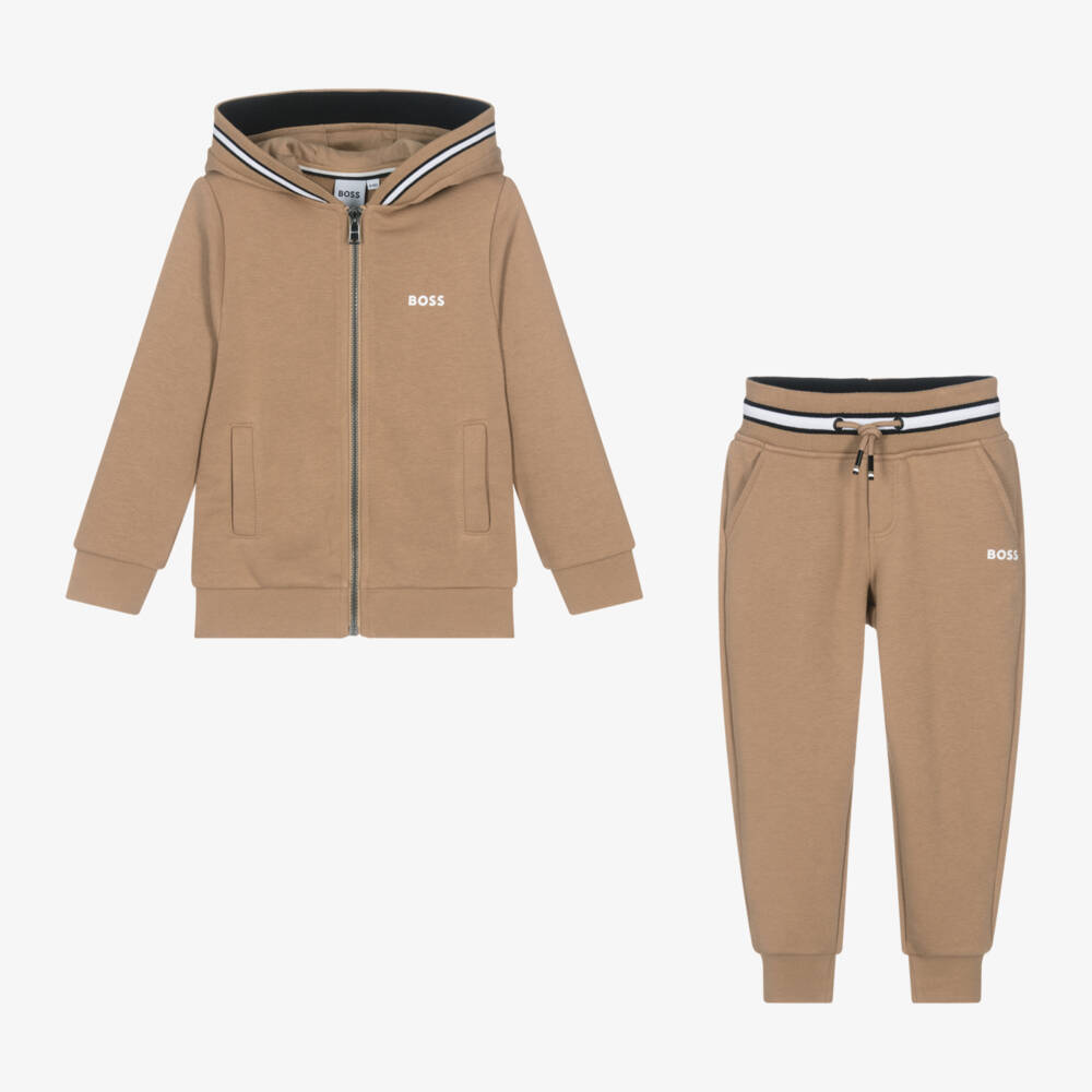 BOSS-Boys Beige Logo Tracksuit | Childrensalon Outlet