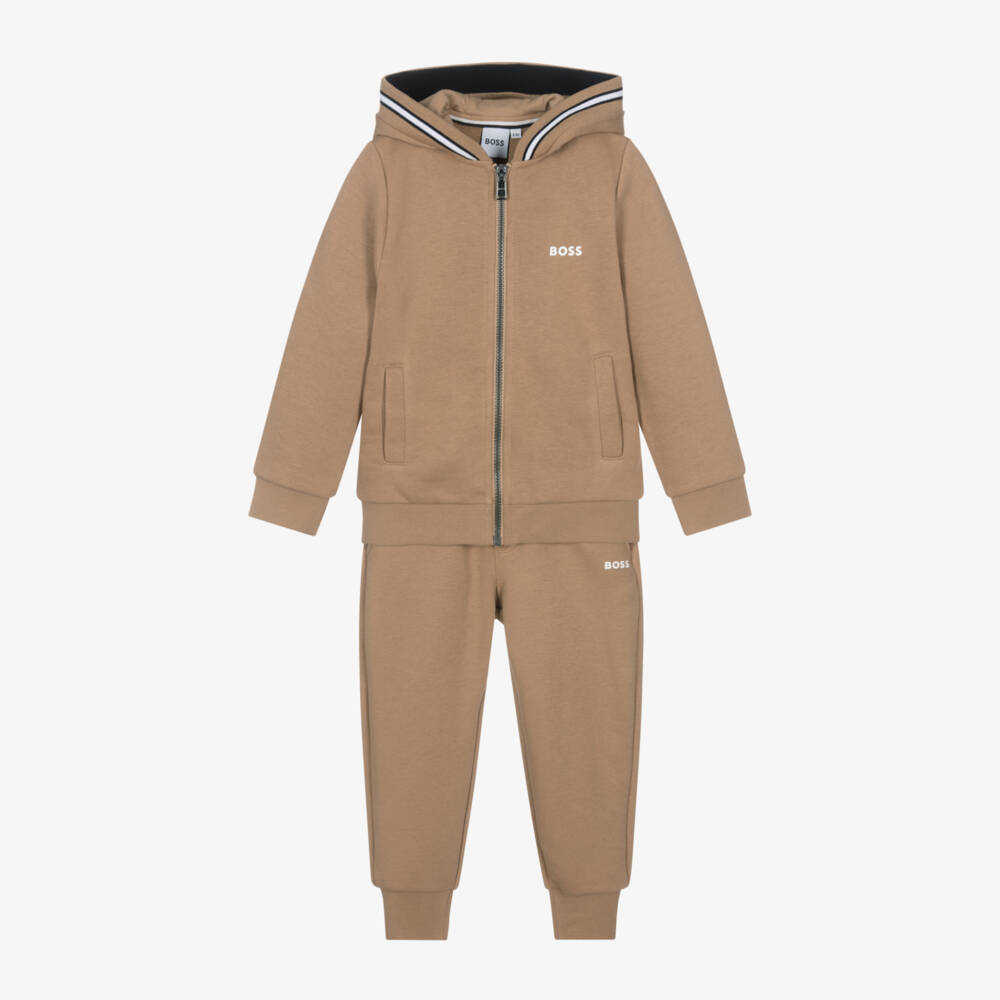 BOSS-Boys Beige Logo Tracksuit | Childrensalon Outlet