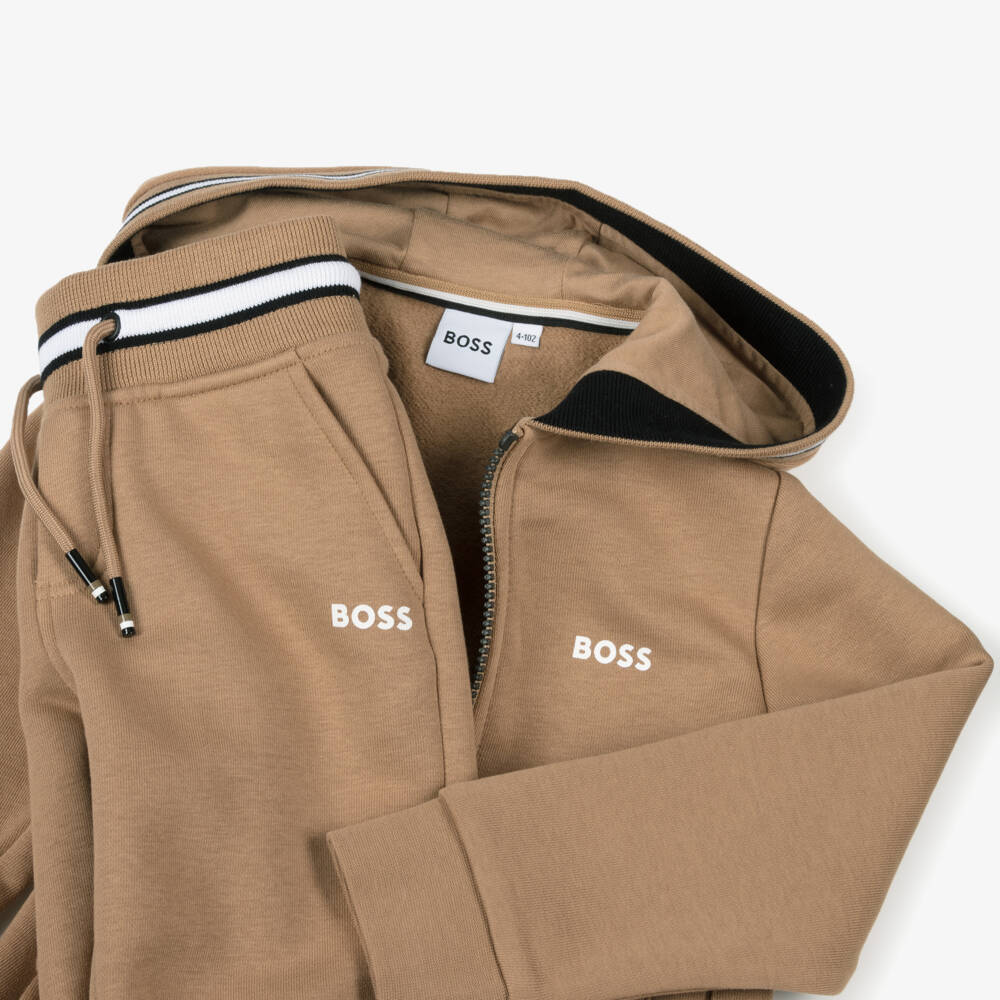 BOSS-Boys Beige Logo Tracksuit | Childrensalon Outlet