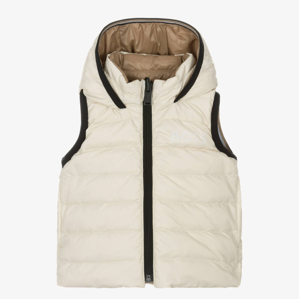 BOSS-Boys Beige Reversible Down Vest | Childrensalon Outlet
