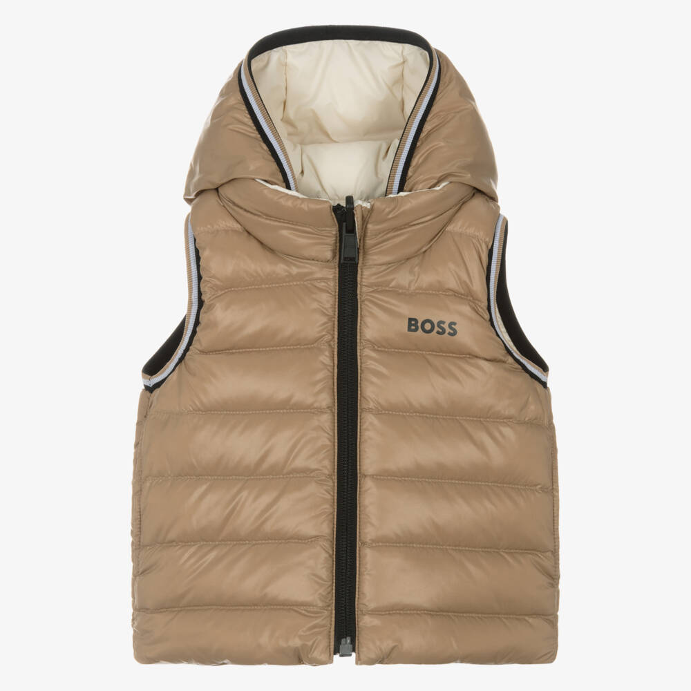 BOSS-Boys Beige Reversible Down Vest | Childrensalon Outlet