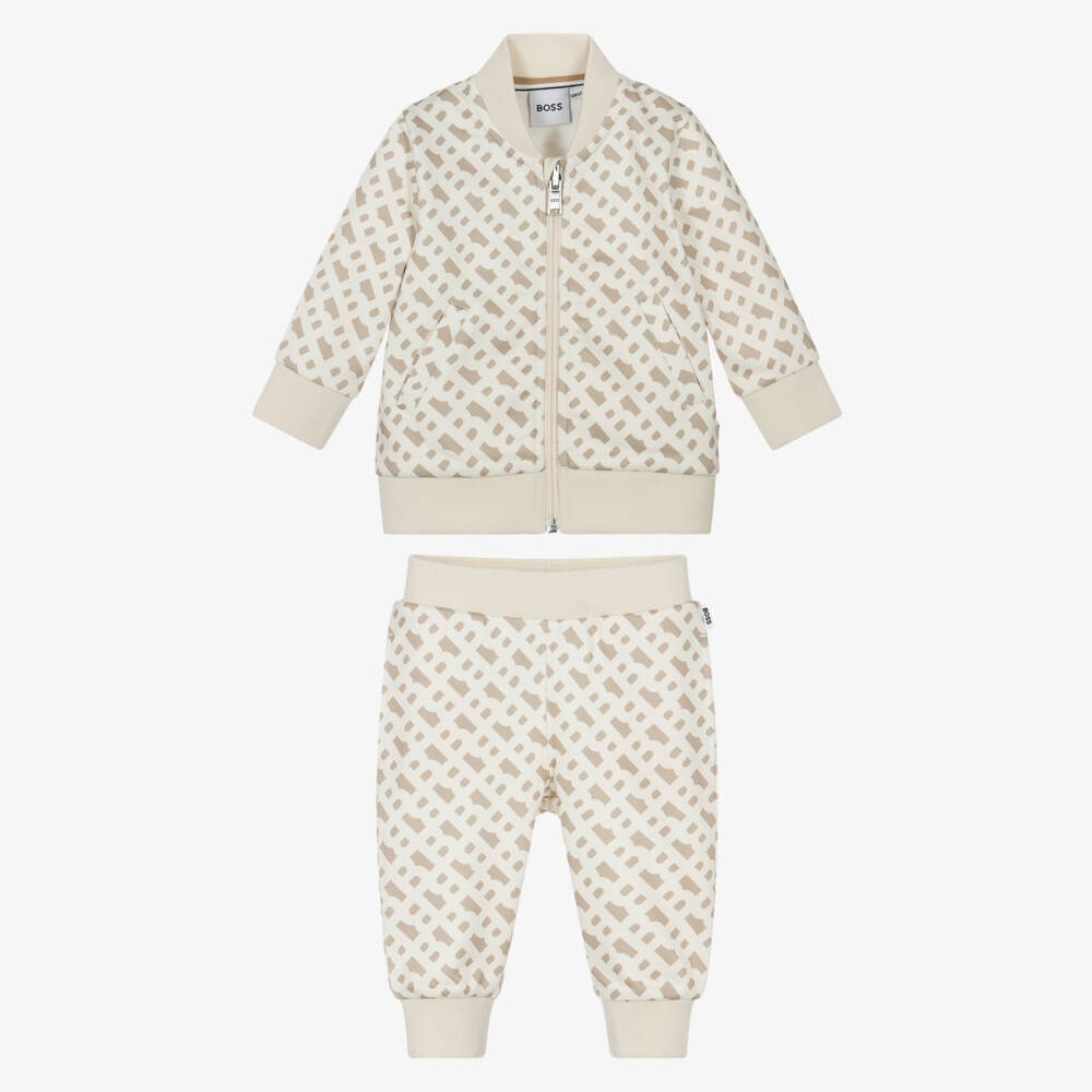 BOSS-Boys Beige Signature Print Set | Childrensalon Outlet