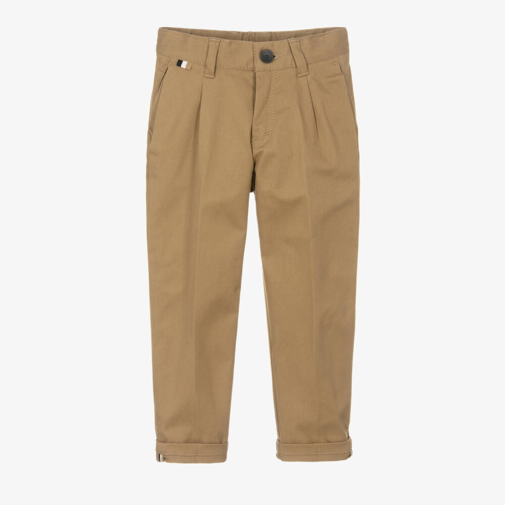 BOSS-Boys Beige Twill Chino Trousers | Childrensalon Outlet