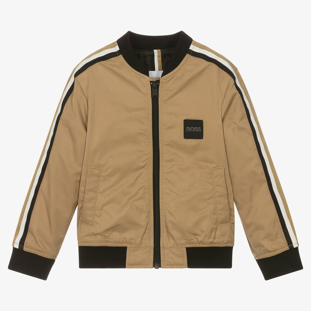 BOSS - Boys Beige Water-Repellent Bomber Jacket | Childrensalon