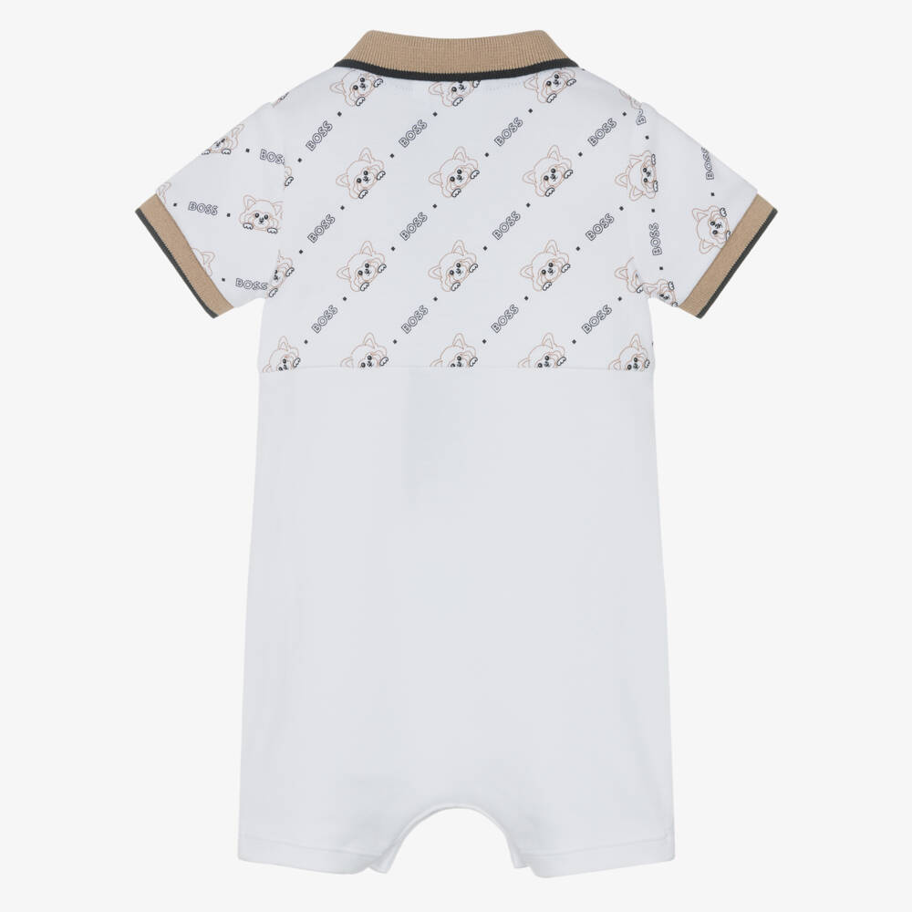 BOSS-Boys Beige & White Polo Romper | Childrensalon Outlet