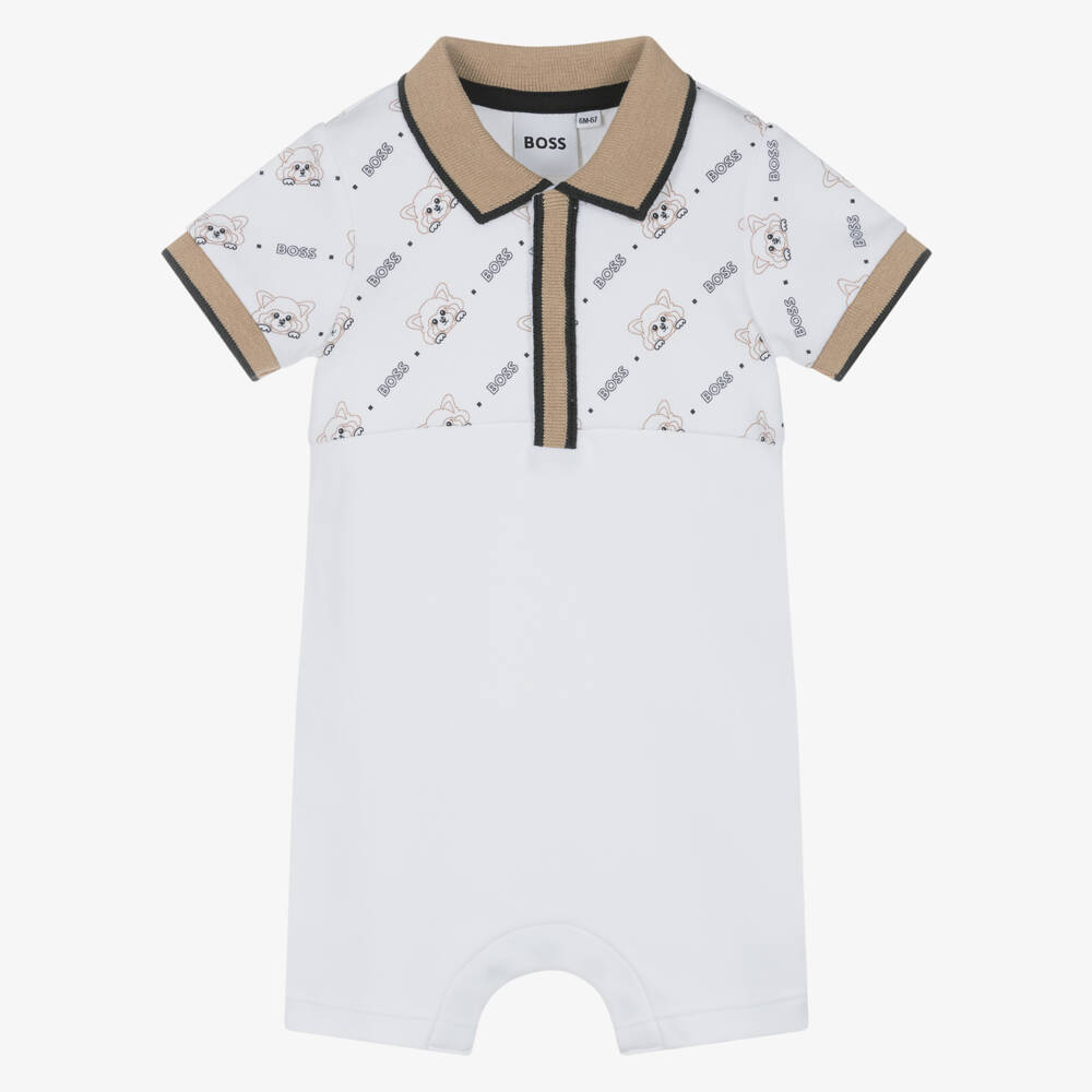 BOSS-Boys Beige & White Polo Romper | Childrensalon Outlet