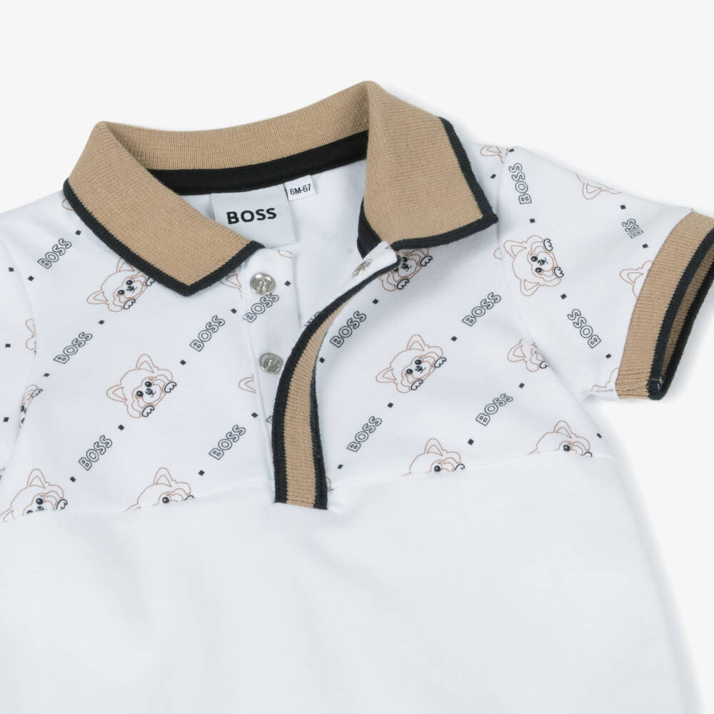 BOSS-Boys Beige & White Polo Romper | Childrensalon Outlet
