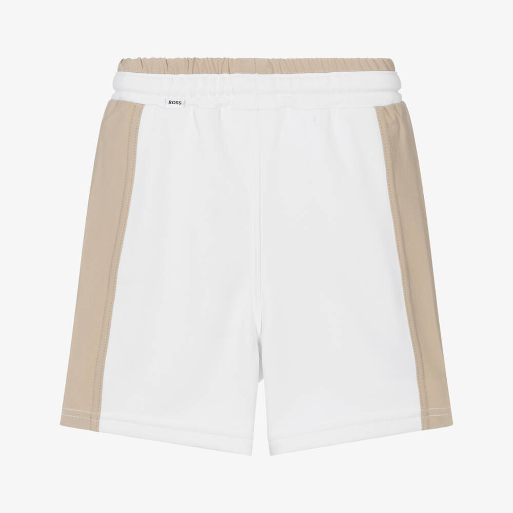 BOSS-Boys Beige & White Soft Shorts | Childrensalon Outlet