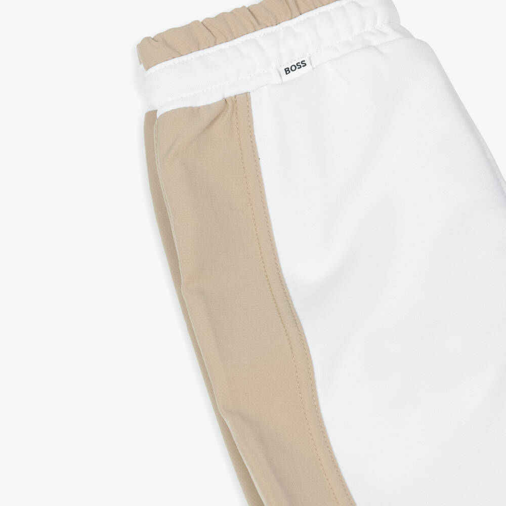 BOSS-Boys Beige & White Soft Shorts | Childrensalon Outlet