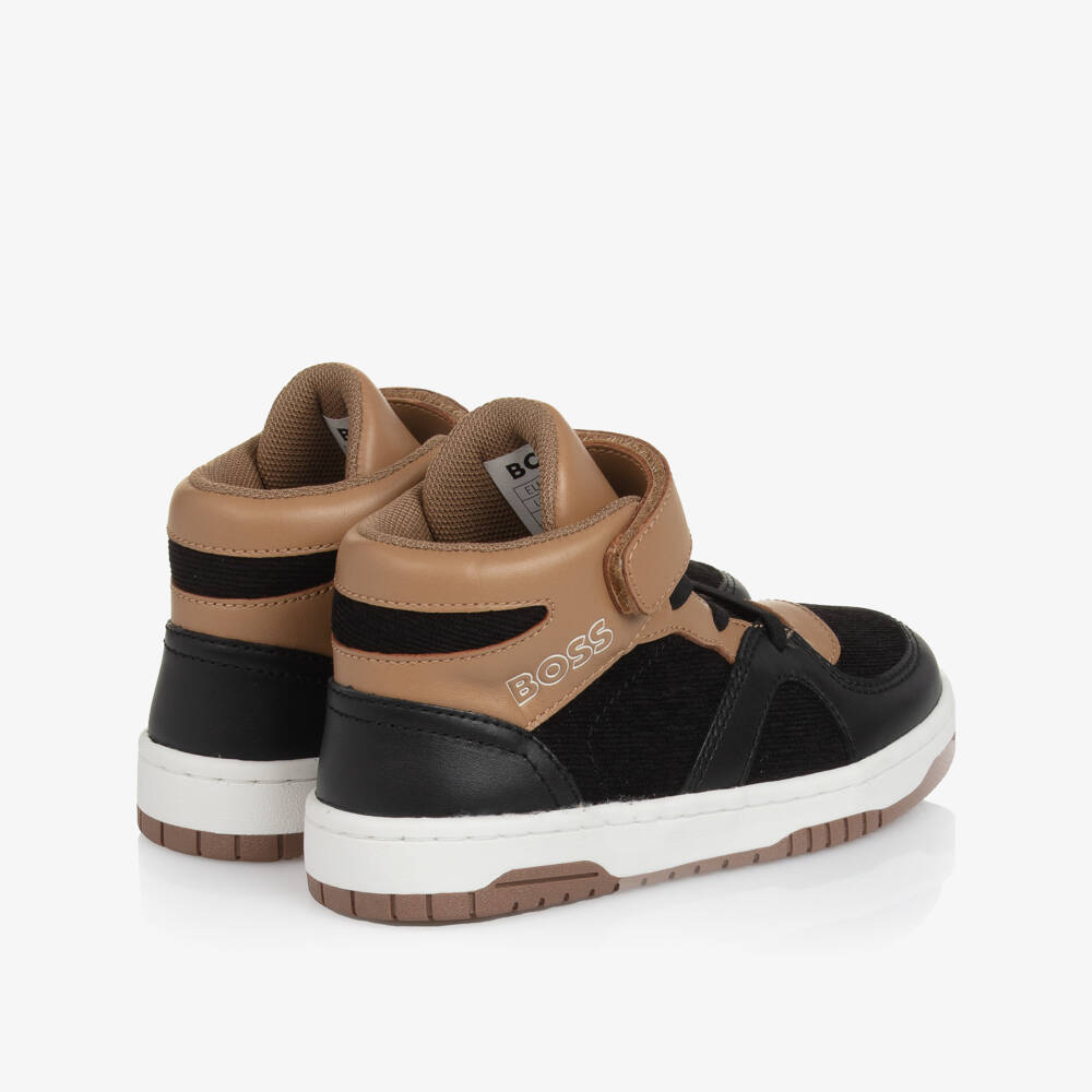BOSS-Boys Black and Tan High-Tops | Childrensalon Outlet