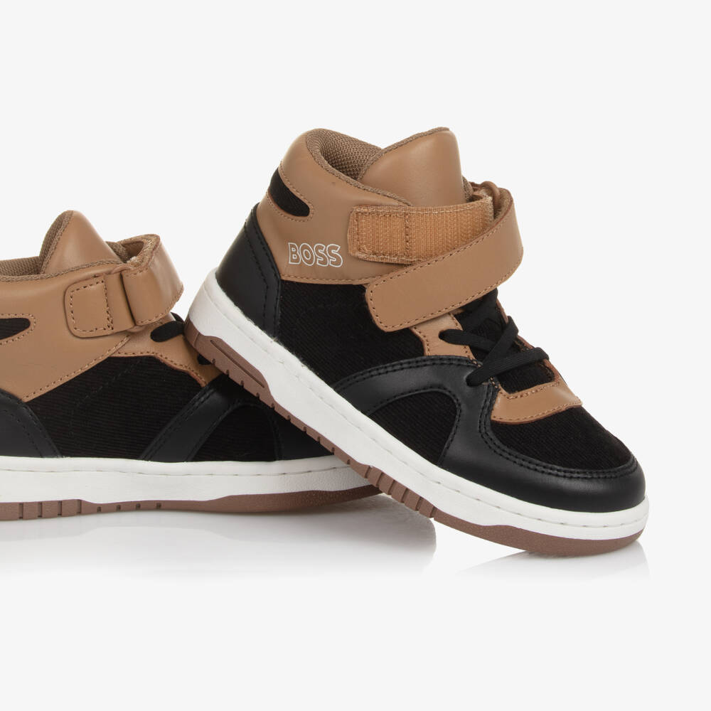 BOSS-Boys Black and Tan High-Tops | Childrensalon Outlet