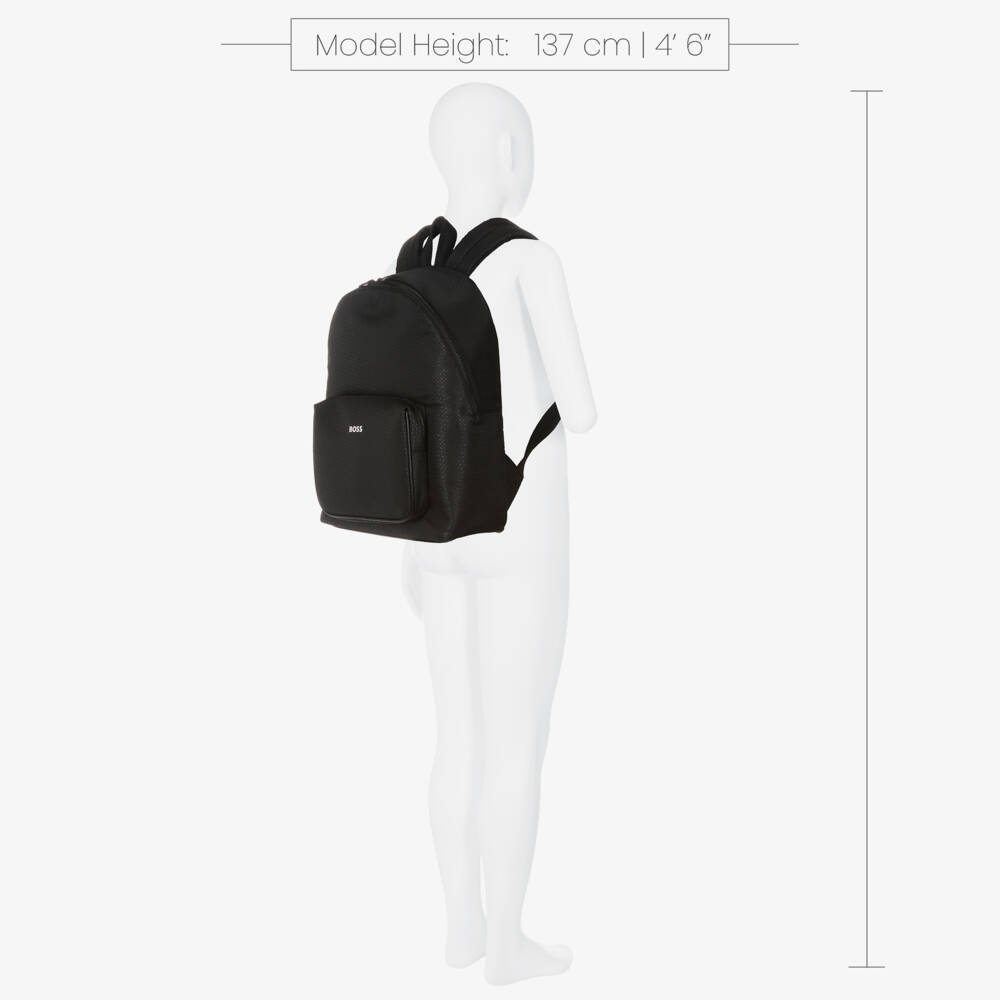 BOSS-Boys Black Backpack with Double B Monogram Pattern (37cm) | Childrensalon Outlet